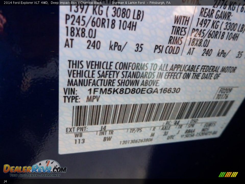 Ford Color Code J4 Deep Impact Blue