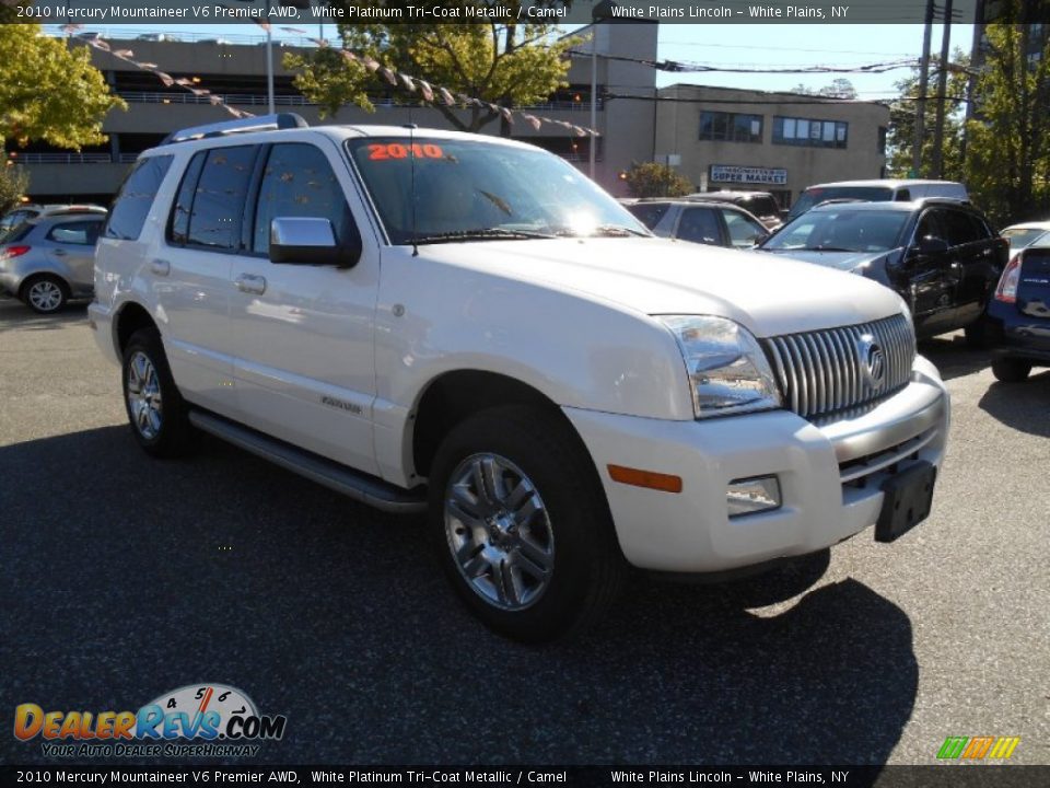 2010 Mercury Mountaineer V6 Premier AWD White Platinum Tri-Coat Metallic / Camel Photo #1