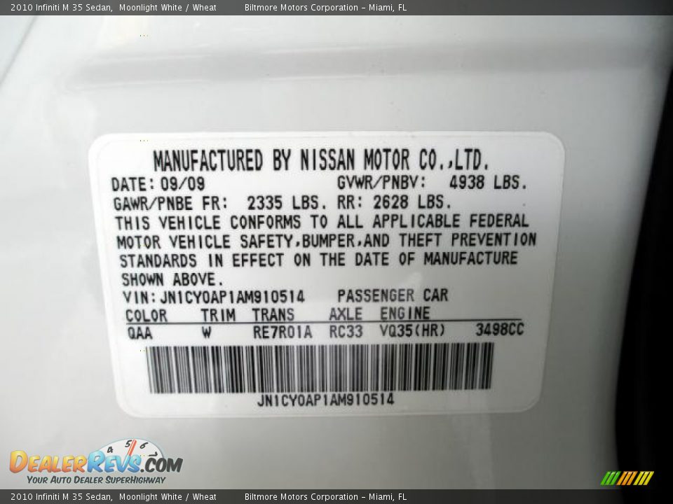 2010 Infiniti M 35 Sedan Moonlight White / Wheat Photo #23