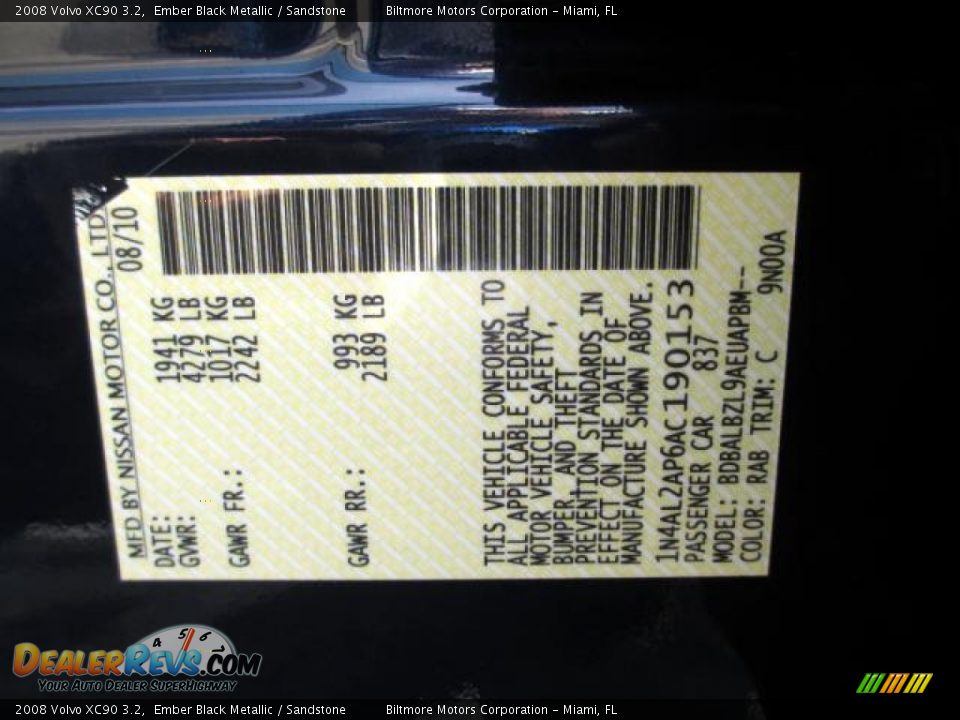 2008 Volvo XC90 3.2 Ember Black Metallic / Sandstone Photo #23