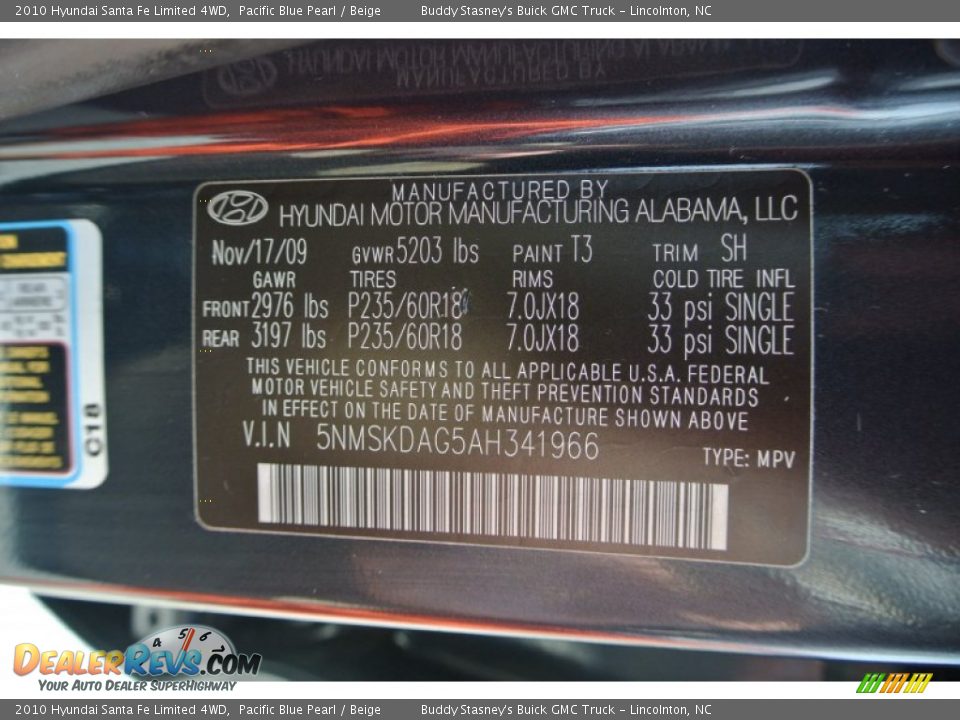 2010 Hyundai Santa Fe Limited 4WD Pacific Blue Pearl / Beige Photo #7