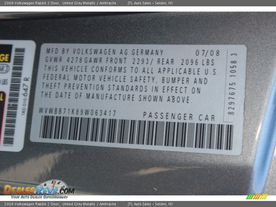2009 Volkswagen Rabbit 2 Door United Grey Metallic / Anthracite Photo #18