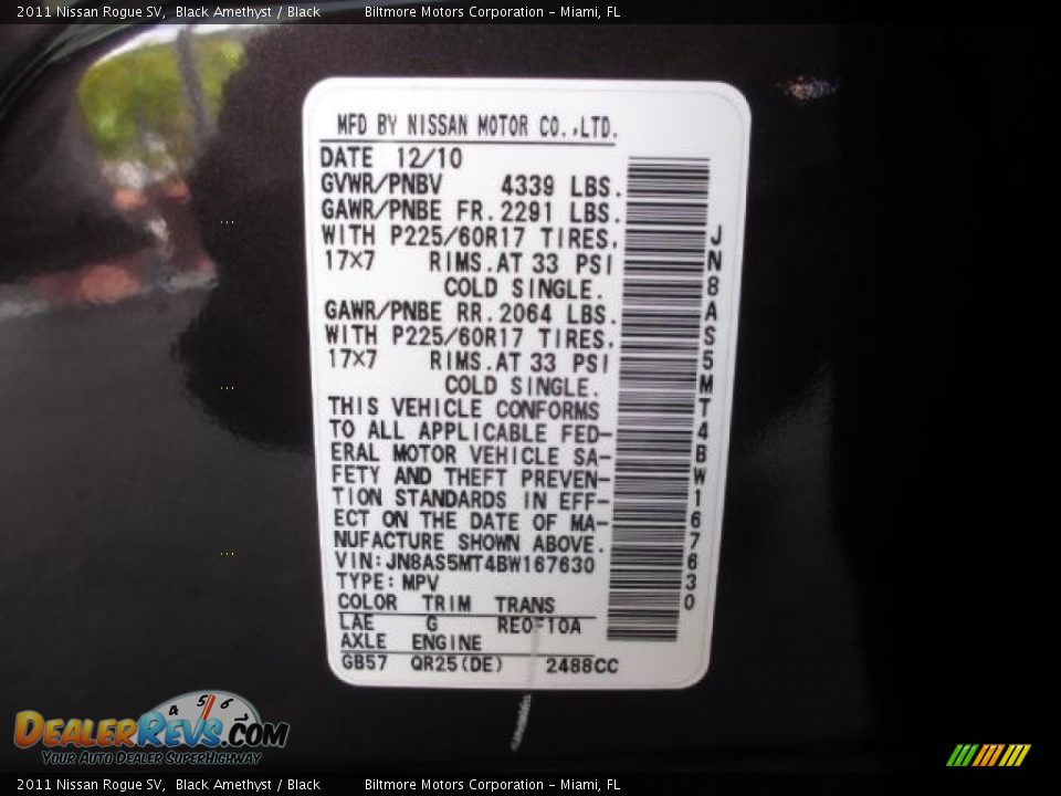 2011 Nissan Rogue SV Black Amethyst / Black Photo #24