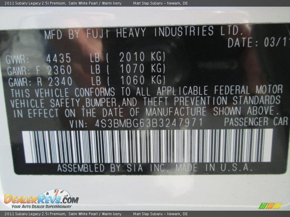 2011 Subaru Legacy 2.5i Premium Satin White Pearl / Warm Ivory Photo #29