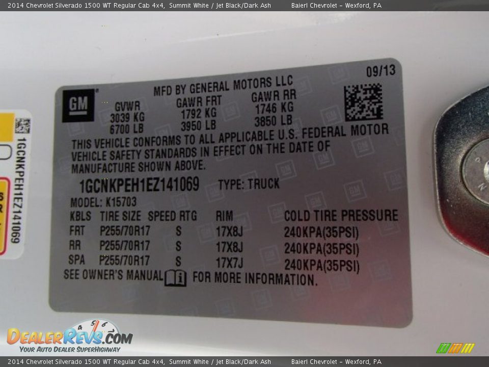 Info Tag of 2014 Chevrolet Silverado 1500 WT Regular Cab 4x4 Photo #20