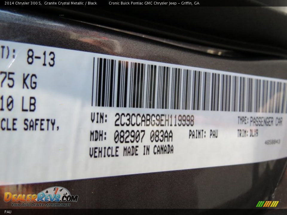 Chrysler Color Code PAU Granite Crystal Metallic