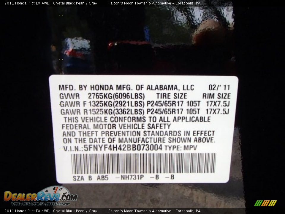 2011 Honda Pilot EX 4WD Crystal Black Pearl / Gray Photo #25