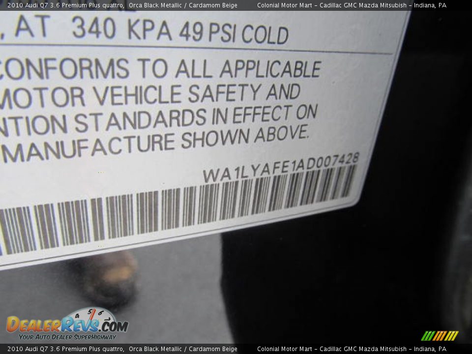 2010 Audi Q7 3.6 Premium Plus quattro Orca Black Metallic / Cardamom Beige Photo #19