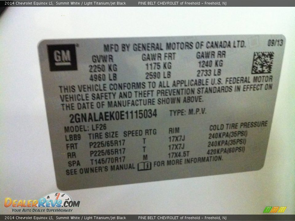 2014 Chevrolet Equinox LS Summit White / Light Titanium/Jet Black Photo #9