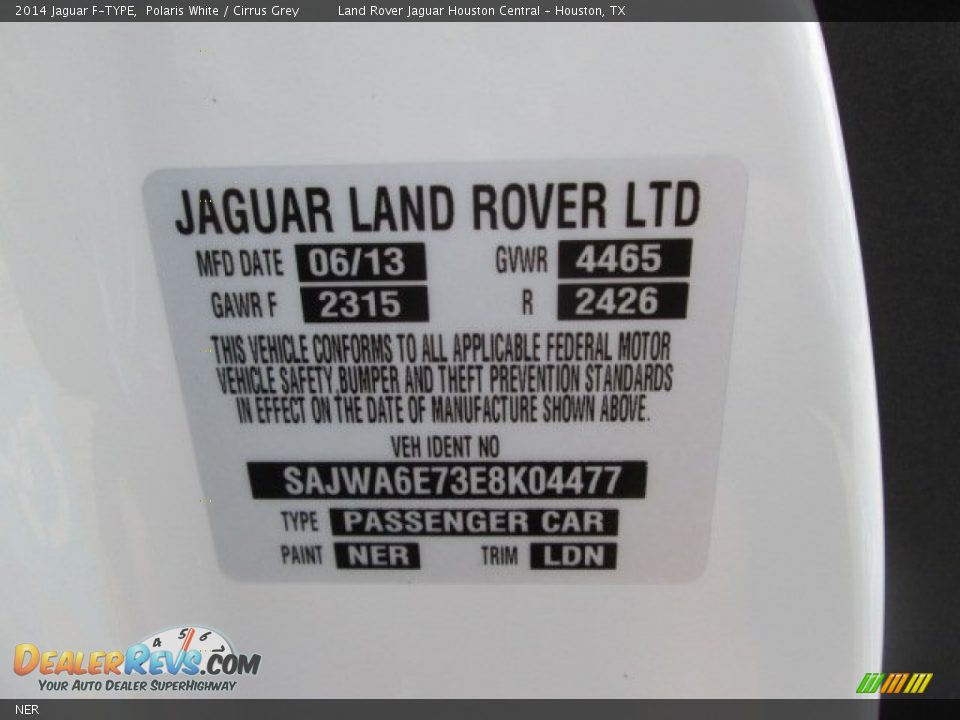 Jaguar Color Code NER Polaris White