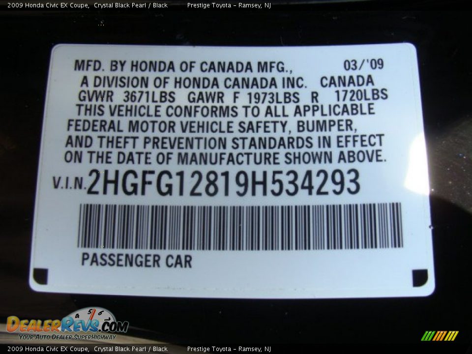 2009 Honda Civic EX Coupe Crystal Black Pearl / Black Photo #15