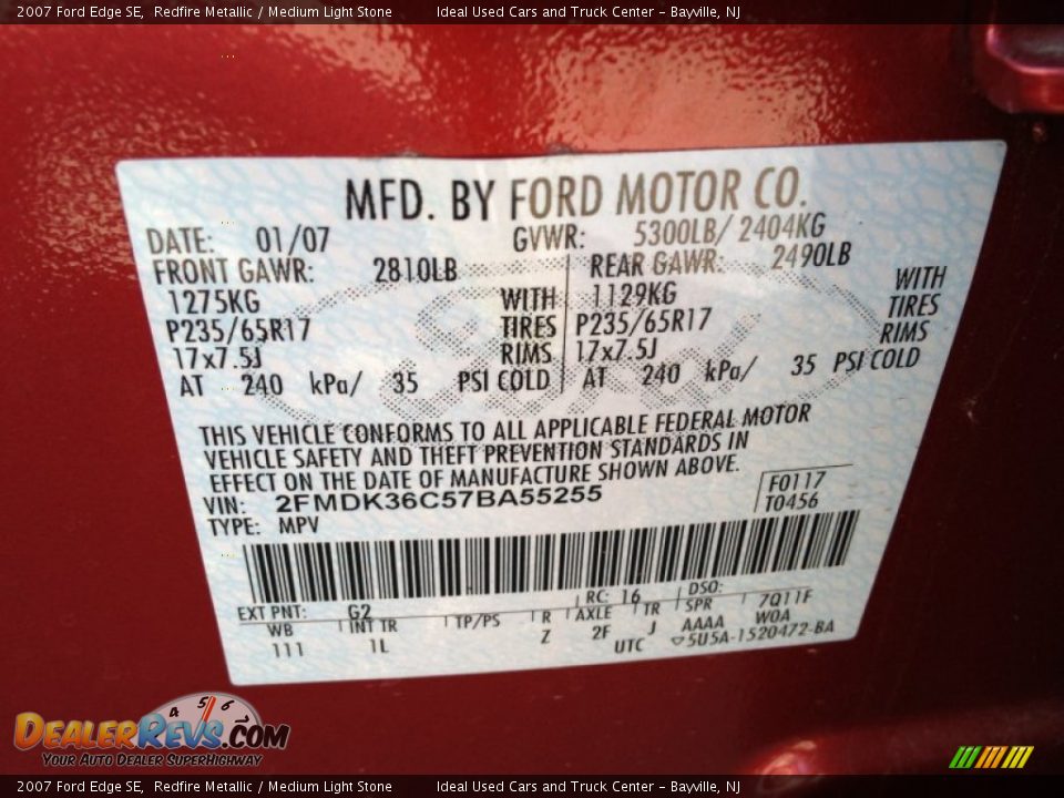 2007 Ford Edge SE Redfire Metallic / Medium Light Stone Photo #26