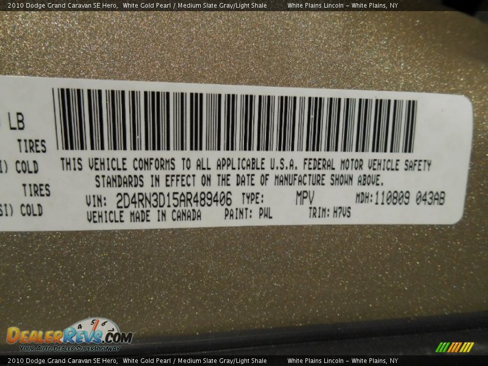 2010 Dodge Grand Caravan SE Hero White Gold Pearl / Medium Slate Gray/Light Shale Photo #20