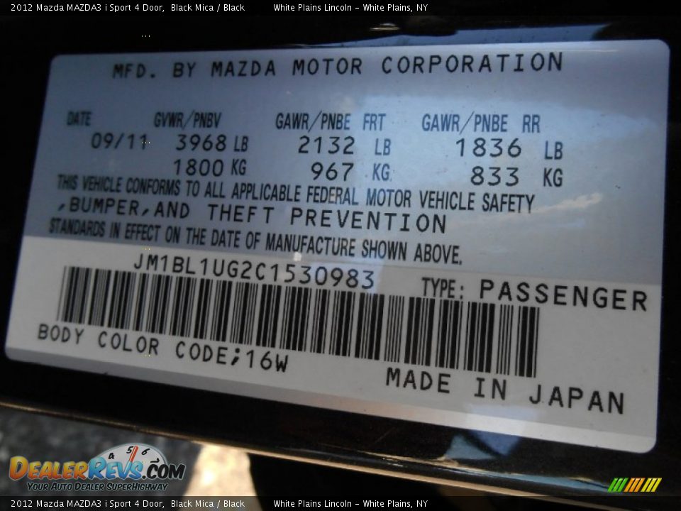 2012 Mazda MAZDA3 i Sport 4 Door Black Mica / Black Photo #21