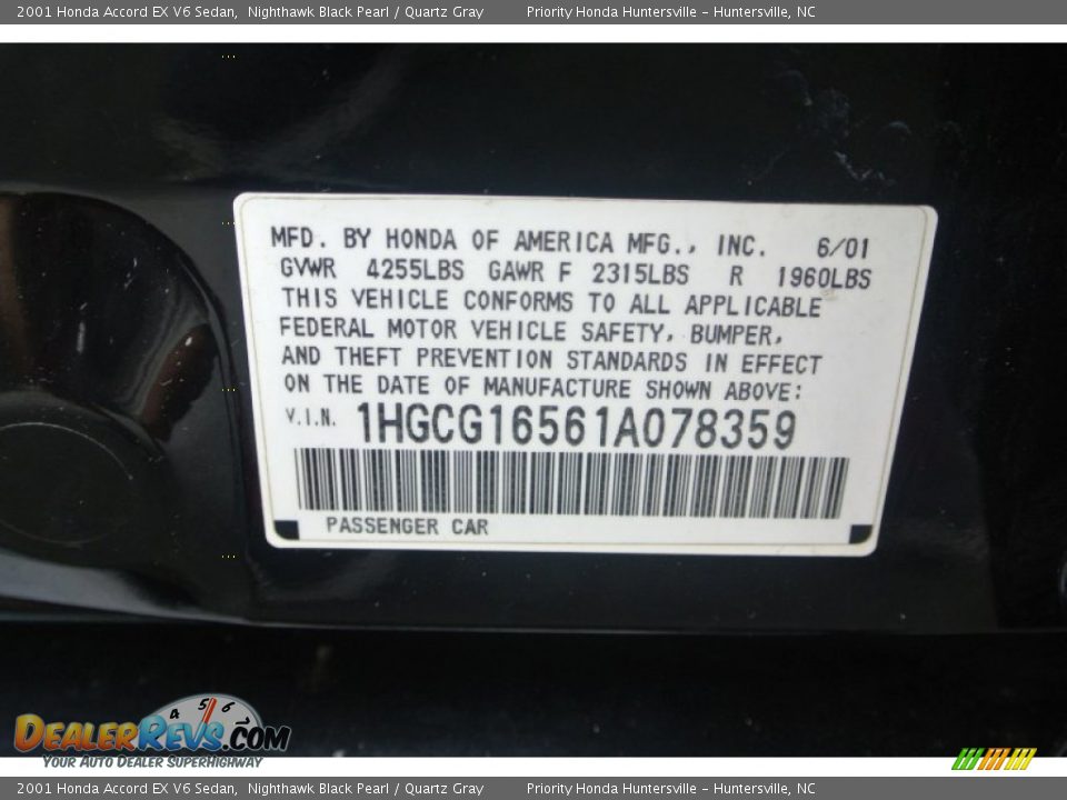 2001 Honda Accord EX V6 Sedan Nighthawk Black Pearl / Quartz Gray Photo #7