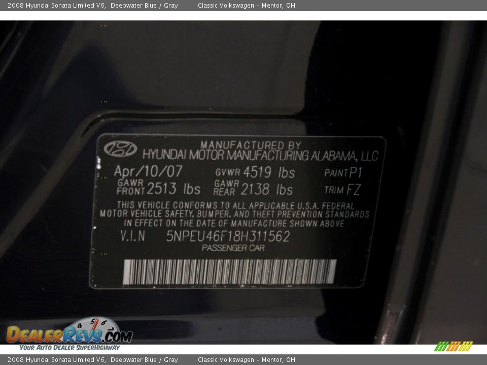 2008 Hyundai Sonata Limited V6 Deepwater Blue / Gray Photo #22