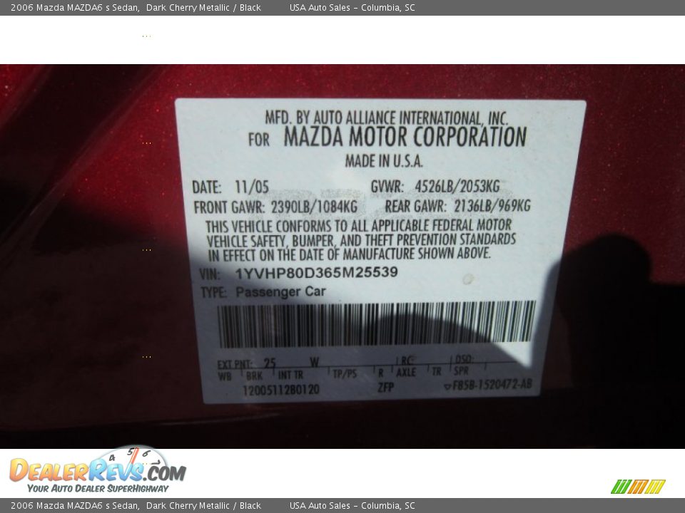 2006 Mazda MAZDA6 s Sedan Dark Cherry Metallic / Black Photo #16