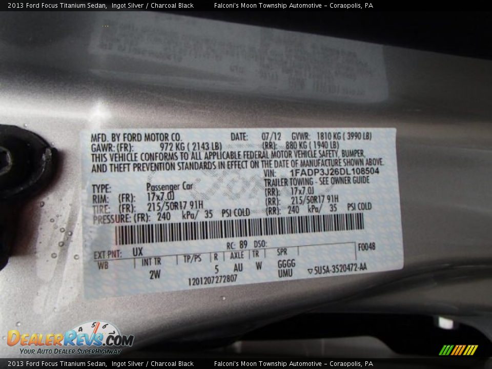 2013 Ford Focus Titanium Sedan Ingot Silver / Charcoal Black Photo #25