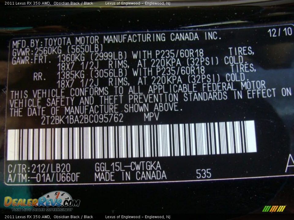 2011 Lexus RX 350 AWD Obsidian Black / Black Photo #25