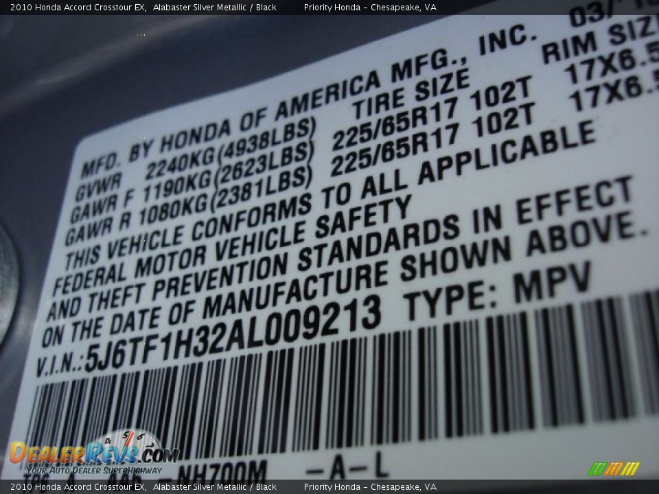 2010 Honda Accord Crosstour EX Alabaster Silver Metallic / Black Photo #26