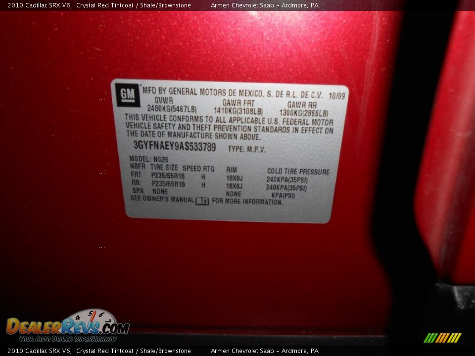 2010 Cadillac SRX V6 Crystal Red Tintcoat / Shale/Brownstone Photo #26