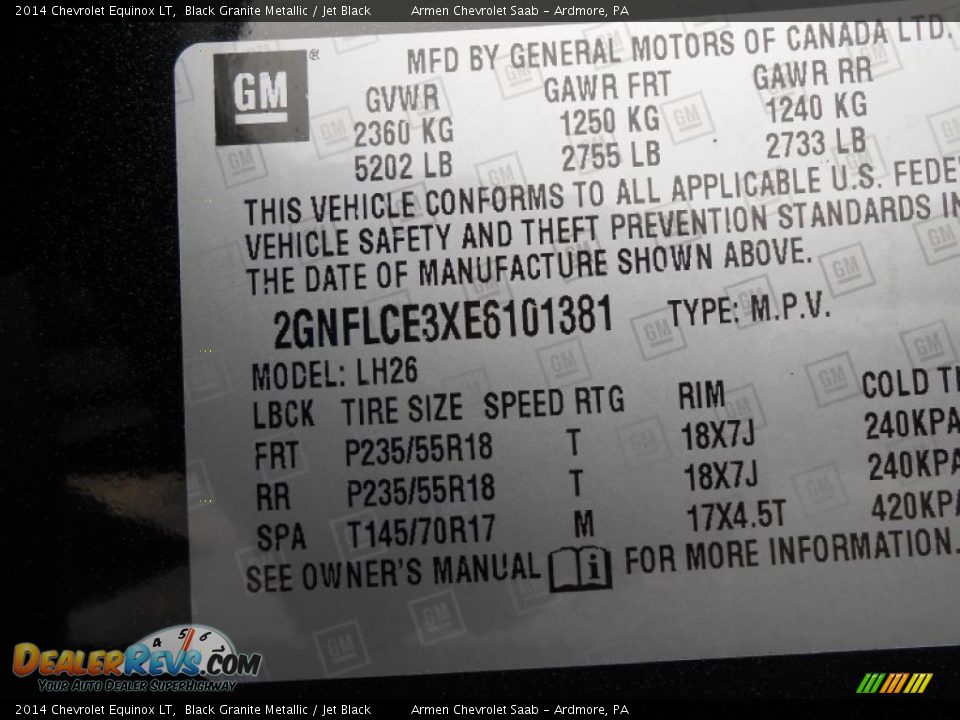 2014 Chevrolet Equinox LT Black Granite Metallic / Jet Black Photo #14