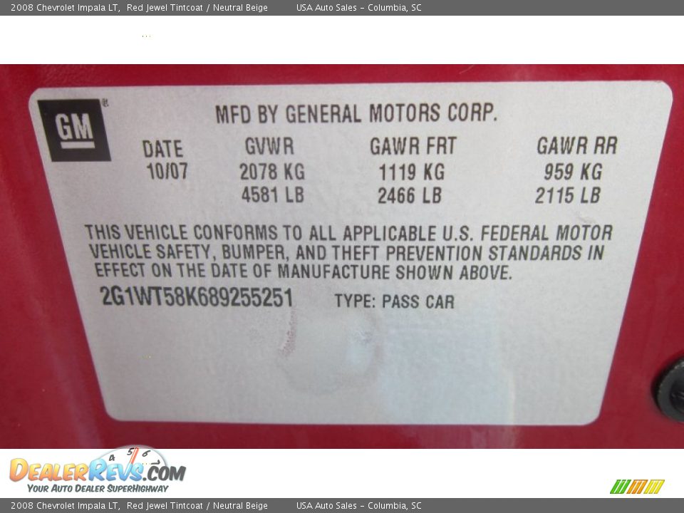 2008 Chevrolet Impala LT Red Jewel Tintcoat / Neutral Beige Photo #16