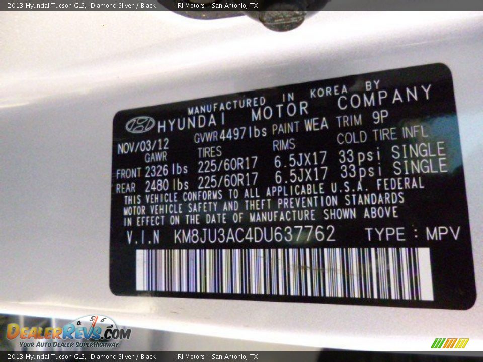 2013 Hyundai Tucson GLS Diamond Silver / Black Photo #28