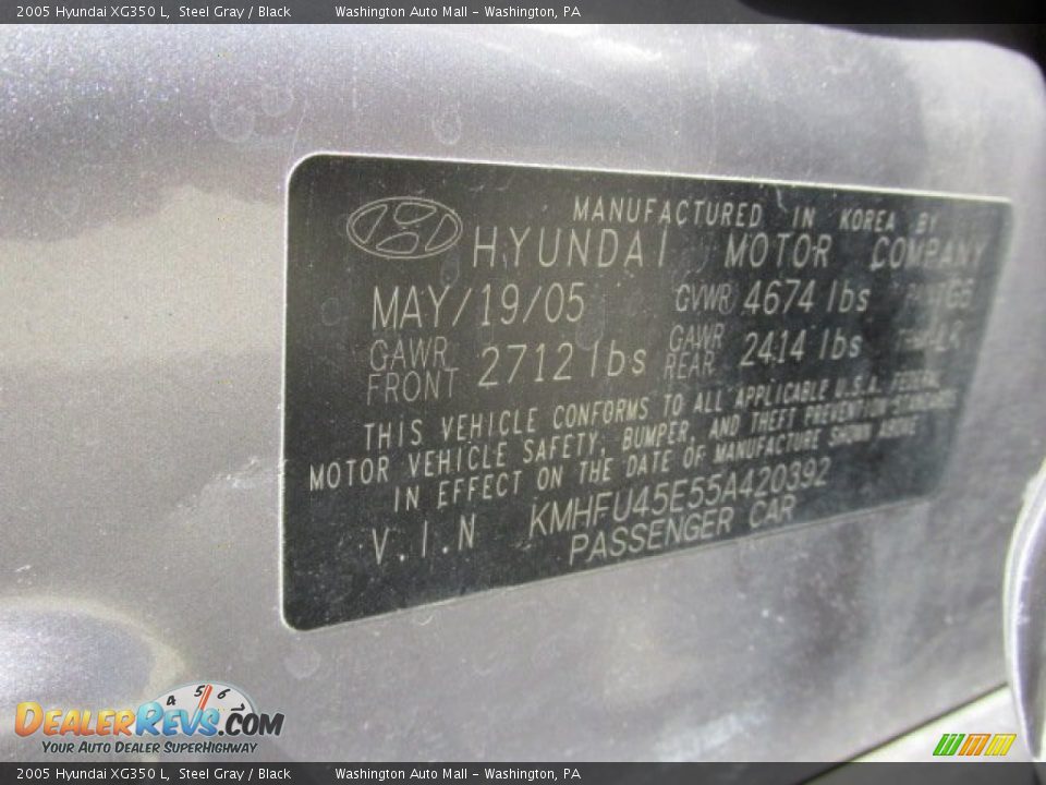 2005 Hyundai XG350 L Steel Gray / Black Photo #20