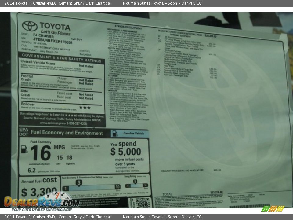 2014 Toyota FJ Cruiser 4WD Window Sticker Photo #11