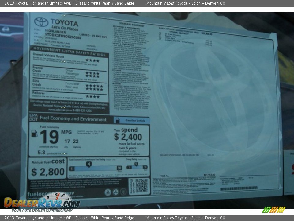 2013 Toyota Highlander Limited 4WD Blizzard White Pearl / Sand Beige Photo #11