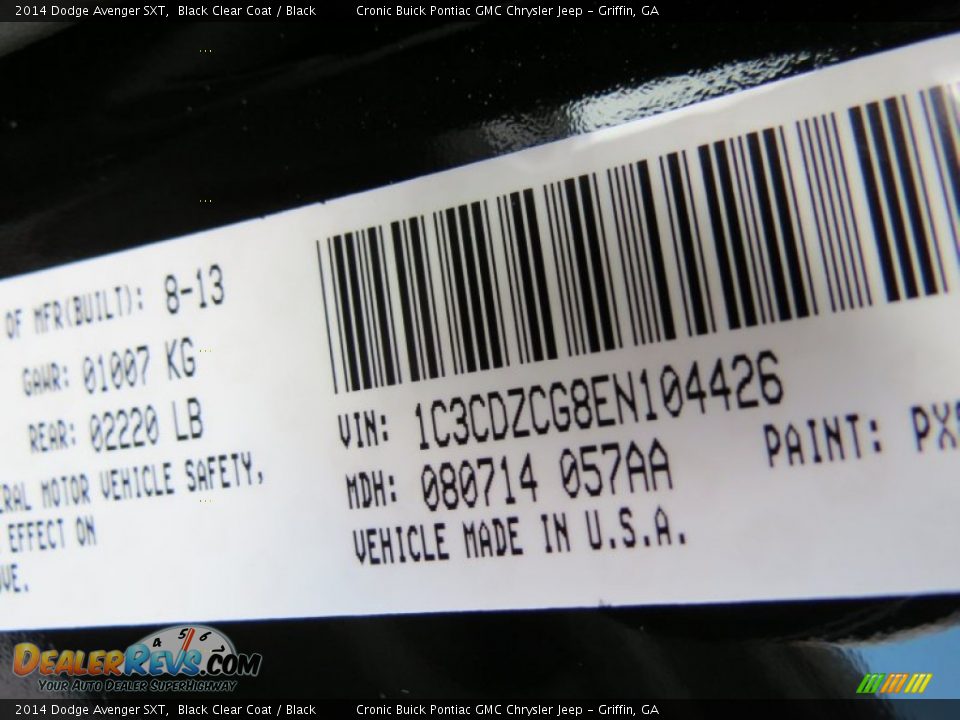 2014 Dodge Avenger SXT Black Clear Coat / Black Photo #17