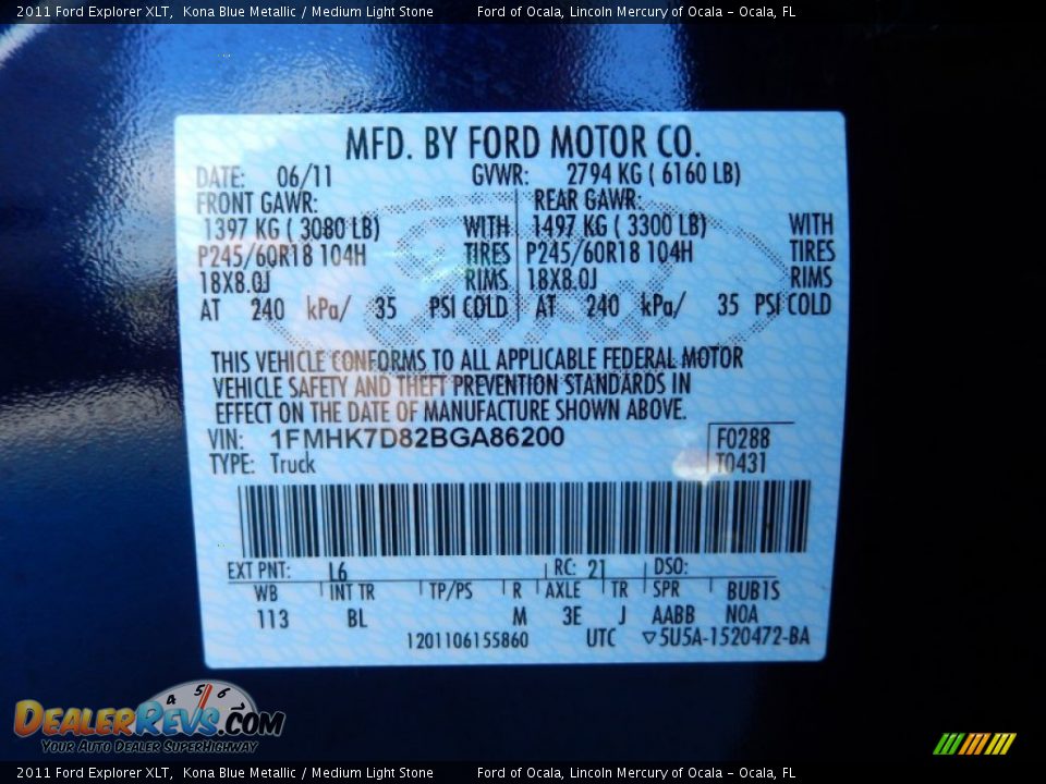 2011 Ford Explorer XLT Kona Blue Metallic / Medium Light Stone Photo #29