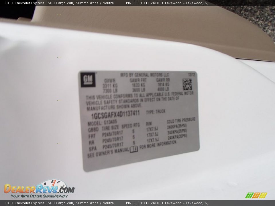 2013 Chevrolet Express 1500 Cargo Van Summit White / Neutral Photo #26