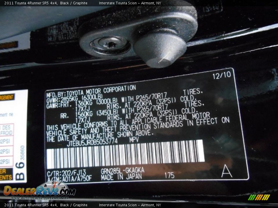 2011 Toyota 4Runner SR5 4x4 Black / Graphite Photo #27