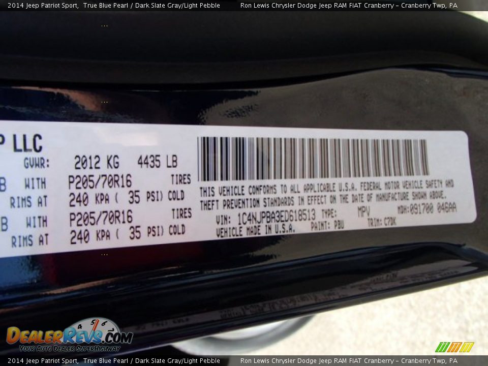 2014 Jeep Patriot Sport True Blue Pearl / Dark Slate Gray/Light Pebble Photo #20