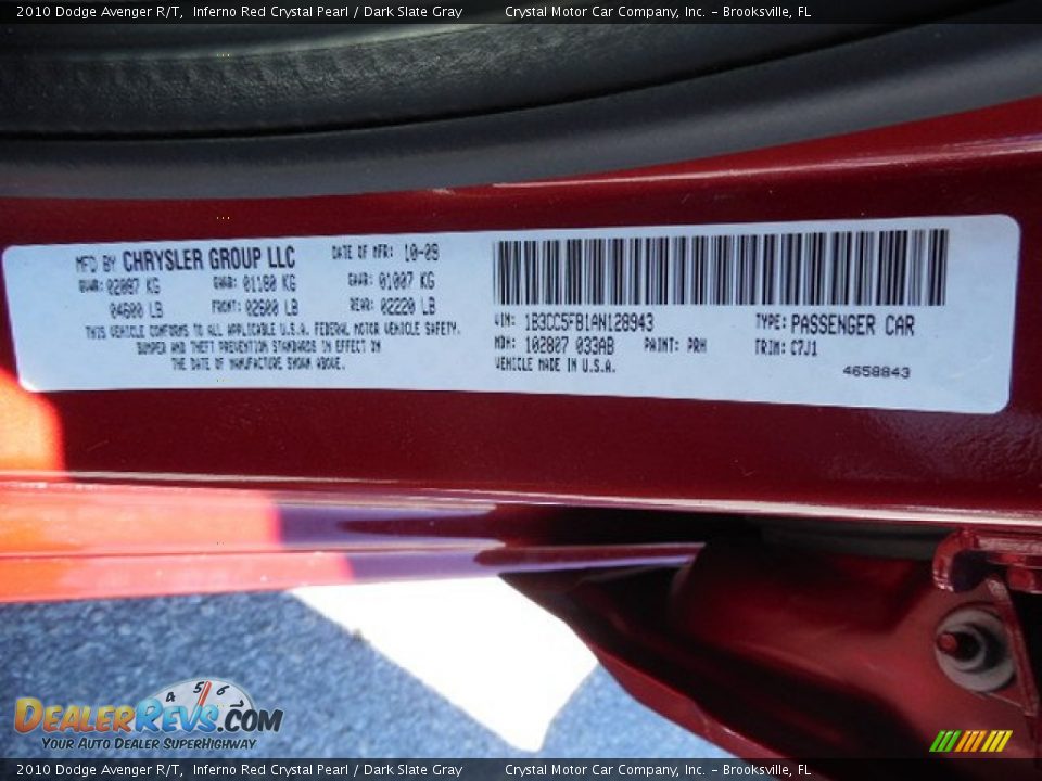 2010 Dodge Avenger R/T Inferno Red Crystal Pearl / Dark Slate Gray Photo #23