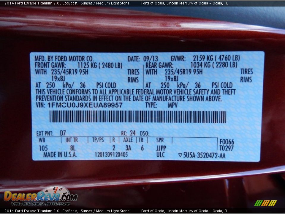 2014 Ford Escape Titanium 2.0L EcoBoost Sunset / Medium Light Stone Photo #12