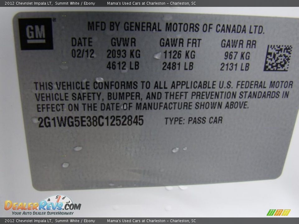 2012 Chevrolet Impala LT Summit White / Ebony Photo #22