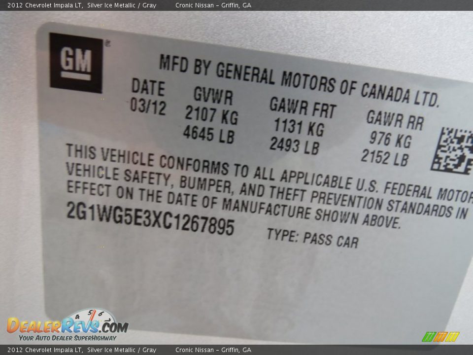 2012 Chevrolet Impala LT Silver Ice Metallic / Gray Photo #26