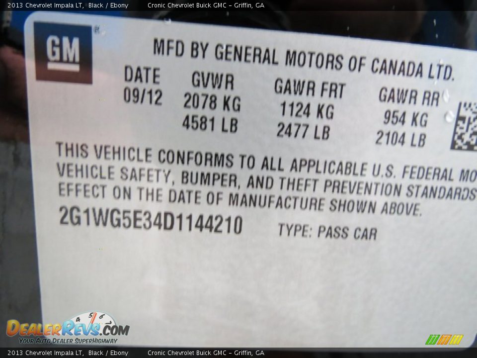2013 Chevrolet Impala LT Black / Ebony Photo #25