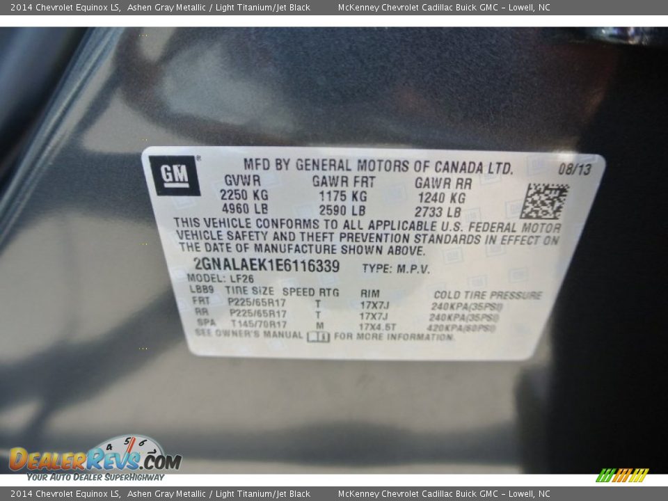 2014 Chevrolet Equinox LS Ashen Gray Metallic / Light Titanium/Jet Black Photo #7