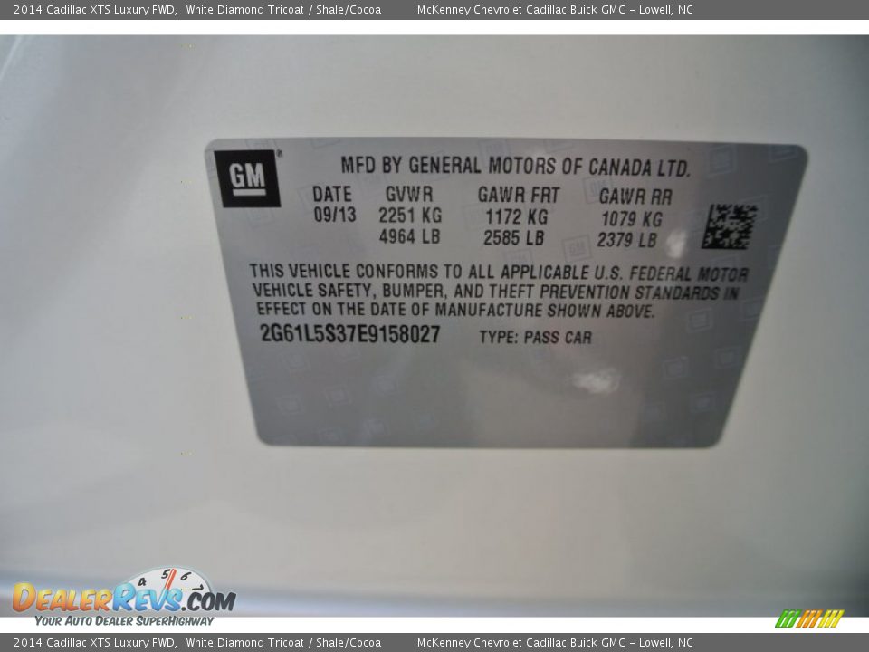 2014 Cadillac XTS Luxury FWD White Diamond Tricoat / Shale/Cocoa Photo #7