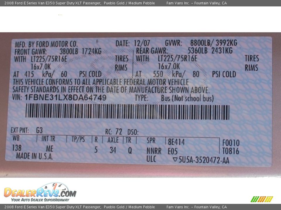 2008 Ford E Series Van E350 Super Duty XLT Passenger Pueblo Gold / Medium Pebble Photo #19