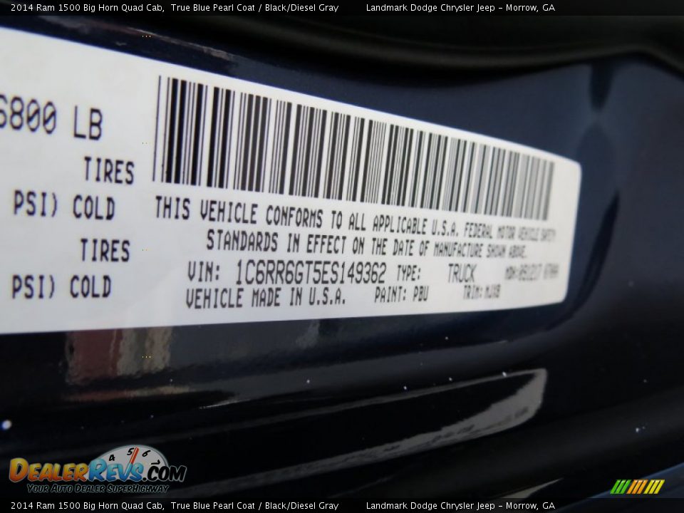 2014 Ram 1500 Big Horn Quad Cab True Blue Pearl Coat / Black/Diesel Gray Photo #11
