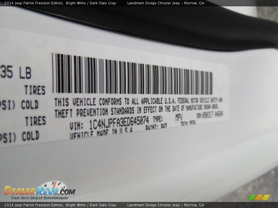 2014 Jeep Patriot Freedom Edition Bright White / Dark Slate Gray Photo #12