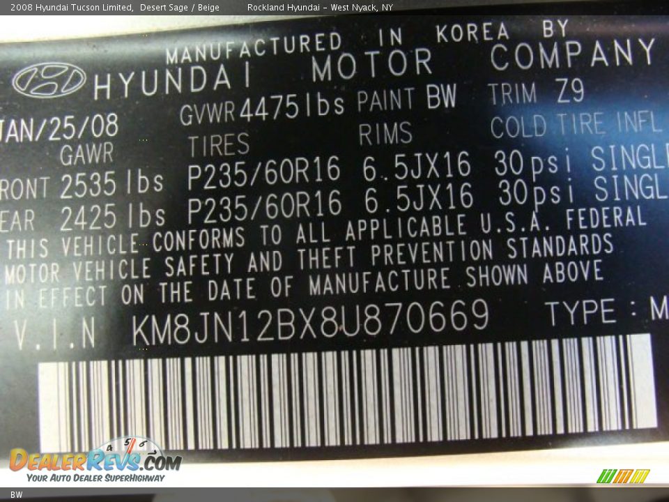 Hyundai Color Code BW Desert Sage
