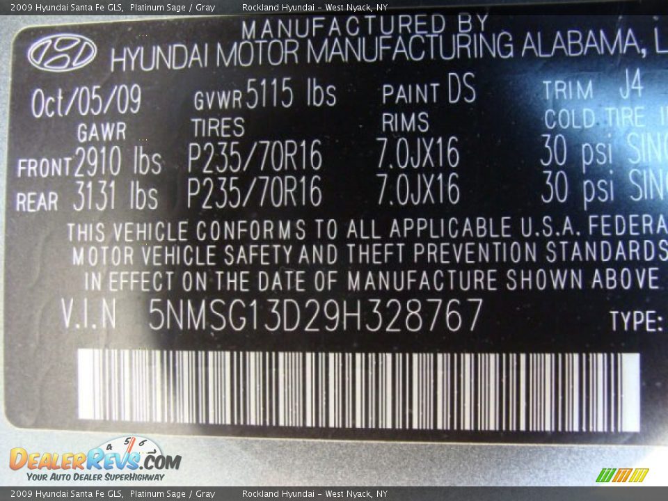 2009 Hyundai Santa Fe GLS Platinum Sage / Gray Photo #30