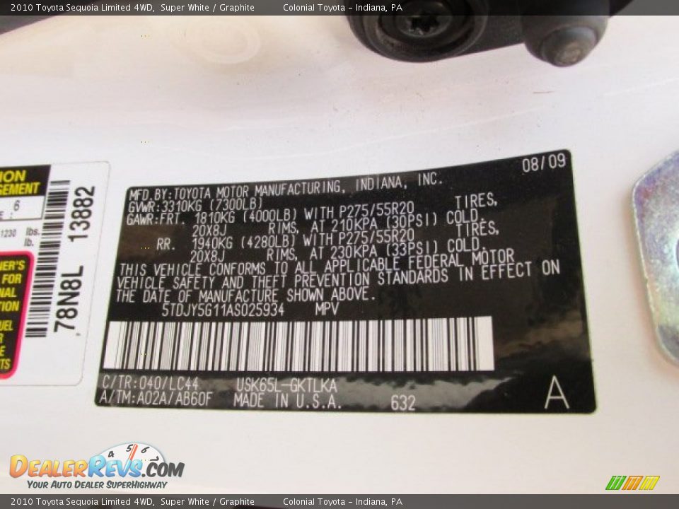 2010 Toyota Sequoia Limited 4WD Super White / Graphite Photo #24