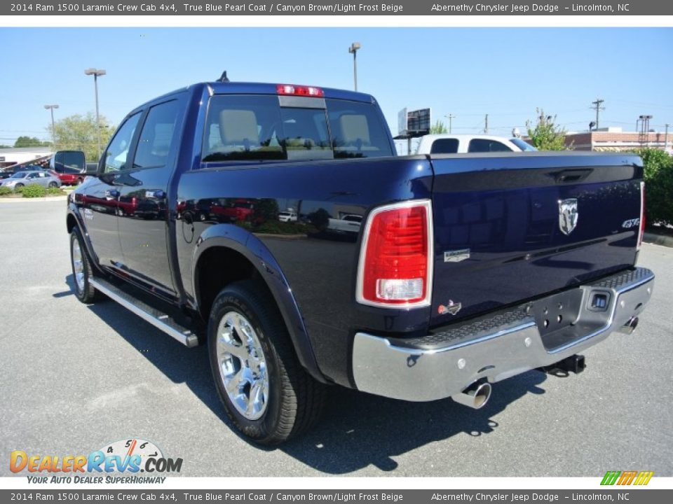 2014 Ram 1500 Laramie Crew Cab 4x4 True Blue Pearl Coat / Canyon Brown/Light Frost Beige Photo #4